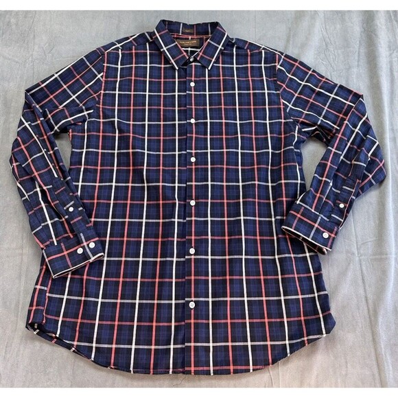 Fairlane Sons Plaid Blue Button Front Men's XL Shirt Plaid Reg Fit Wrinkle Free - Picture 1 of 9
